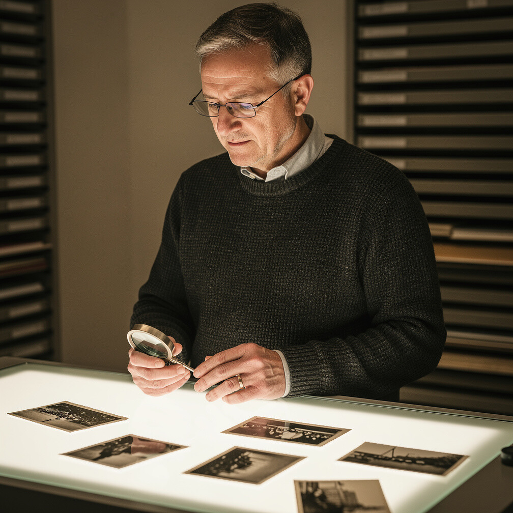 Portrait of a French Swiss photo archivist in his fifties